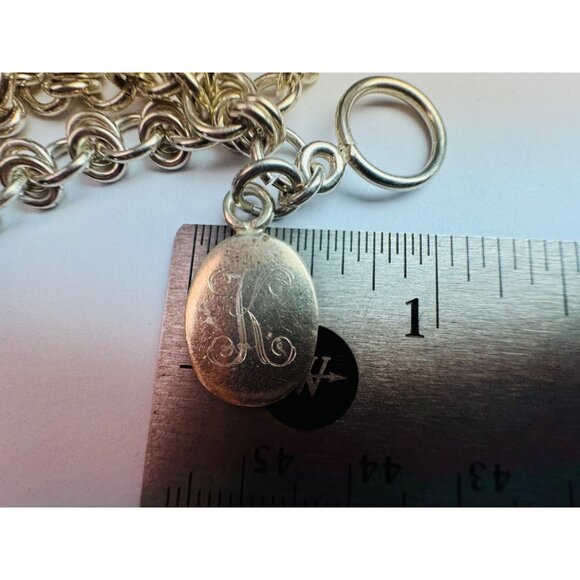 Sterling Silver 925 Double Round Link Charm Bracelet with Engraved K Oval Charm - Picture 11 of 13